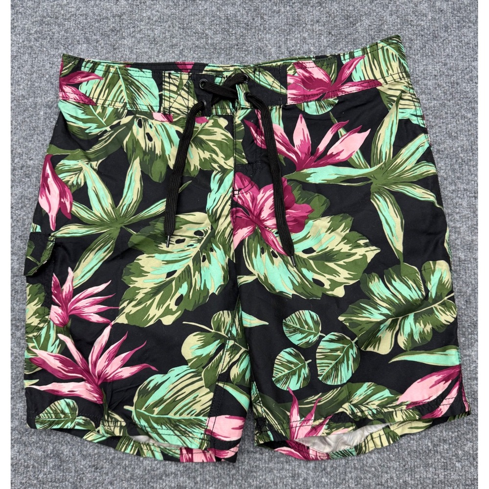 Kanu Surf Women Floral Tropical‎ Board Shorts Black  Size 8 Cargo Pocket